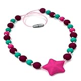 Silicone Chew Necklace, Sensory Chewing Necklace Oral Motor Aide Star Rainbow Chewy Jewelry Teether Toys for Kids with Autism ADHD Special Needs or Teething Baby - by Maberry (Purple)