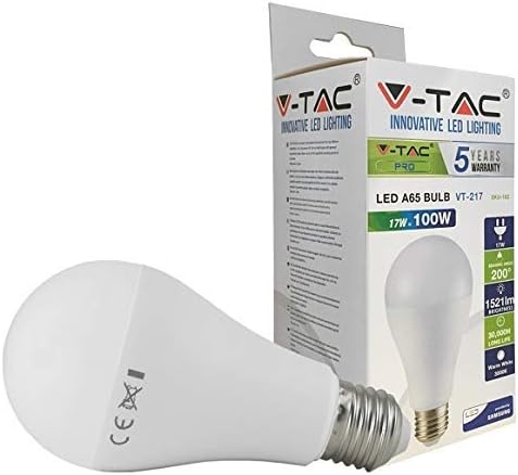 V-TAC LED Bulb 17W, Bulb A65 Chip Samsung Pro Cap E27, 3000K, White, VT-217, Bianco, 1 pc - Image 4