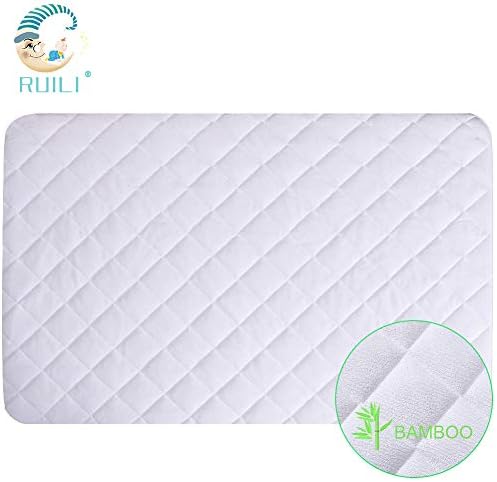 Ruili 100% Waterproof Mini Crib Mattress Protector, 27"x 39" Quilted Fitted Organic Bamboo Soft Breathable Toddler Protective Mattress Pad Cover