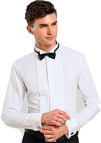 DRESSERVICE Mens Slim Fit Tuxedo Shirt French Cuff (Cufflink Included) (15.5โ Neck-32"/33" Sleeve, 5501-White)