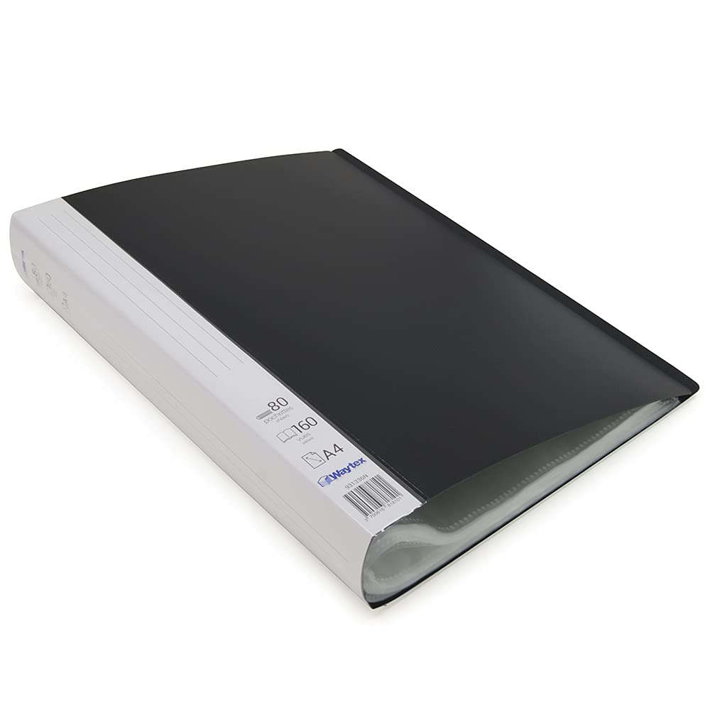 Waytex 931336N Document Protector A4 160 Photos Premium Opaque Polypropylene 6 cm Spine - 80 Transparent Pockets - Black