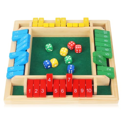 Shut The Box Wooden Dice Set, 22 x 22 x 4 cm, Folding Table Game for 4 Players, Multicolor with Numbered Strips for Bars, Parties, Families and Interactive Parent-Child Games