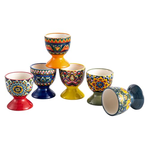Henten Home Set of 6 Porcelain Egg Cups, Multi-Colour, for Any Breakfast Table, Hard and Soft Eggs, Egg Holder, Egg Holder, Breakfast