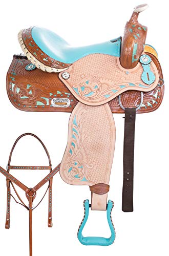 AceRugs Blue Western Leather Barrel Racing Pleasure Trail Racer Show Saddle & TACK 14 15 16 (15