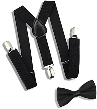 IMEET 1-2PCS Kids Boys Elastic Suspenders and Bow Tie Set for Tuxedo- Navy/Black