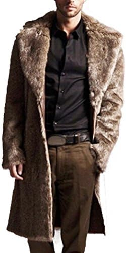 Princer Mens Warm Long Faux Fur Coat, Plus Thickening Jacket Faux Fur Parka Outwear Cardigan