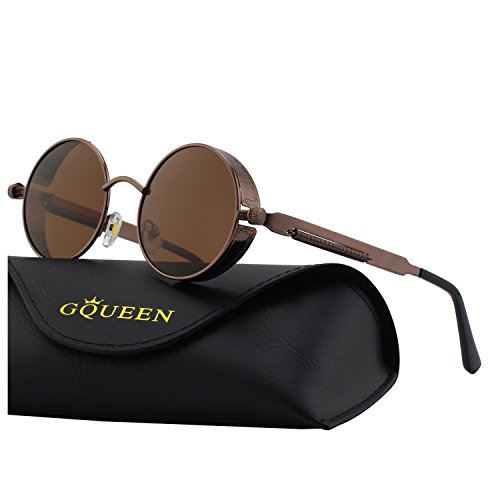 GQUEEN Retro Round Circle Steampunk Polarized Sunglasses Metal Alloy for Men Women MTS2