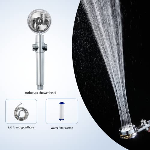 High-pressure shower, powerful shower with hose, handheld turbo-pressure propeller shower, water-saving turbofan shower with activated carbon filter and one-button pause switch, Adjust water pressure