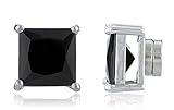New & Improved! Silvertone with Black Cz Square Magnetic Stud Earrings - 4mm to 12mm Available
