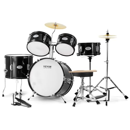 VEVOR Schlagzeugset für Kinder, 5-teilig, Anfänger-Schlagzeugset mit Bass-Toms, Snare, Standtrommel, verstellbarem Thron-Becken, Hi-Hat-Pedal und Zwei Paar Drum