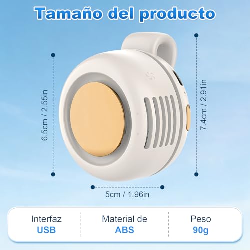 Mini Ventilador Portátil con Clip, 3 Velocidades, 360° Giratorio, Ajustable y Ciclónico, Ideal para Camisa, Oficina, Viajes y Exterior, Color Blanco, Carga Tipo C