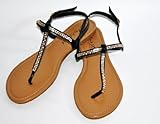 Twisted Women's Daisy Faux Leather T-strap Sandal with Chainmail Diamond Overlay
