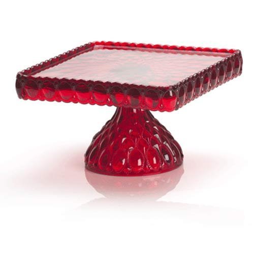 10" Square Ruby Glass Red Topped Cake Stand with Base