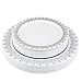 60PCS Heavyweight White with Silver Rim Wedding Party Plastic Plates,Disposable Plastic Plates,30-10.25inch Dinner Plates and 30-7.5inch Salad Plates -WDF (White/Silver Forest)