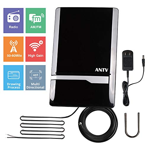 ANTV Radio Antenna Amplified, Indoor FM/AM Antenna Amplifier Stereo Radio Audio Signals RF Broadcast Receiver Tuner, 6ft AM&FM Coaxial Cable, Detachable Amplified Adapter, U Sharp Bracket