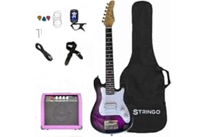 STRINGO Purple 30 Inch Kids Electric Guitar Beginner Kit, Set Includes 20W Amplifier 3 Picks, Shoulder Strap, Tuner, Bag Case
