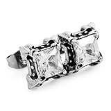 Men's Stainless Steel Stud Earrings CZ Silver Black Dragon Claw Square Vintage