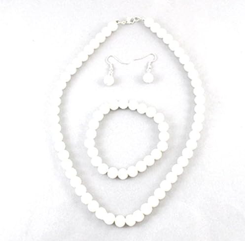 Women or Girls Necklace Set, Jewelry 3 piece Imitation Pearl Set Bracelet, 16" Necklace, Bracelet &amp; Earrings Set.