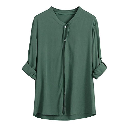 HHei_K Womens Casual Loose Button Down Long Sleeve Stand Collar Plain Cardigan Shirts Tops