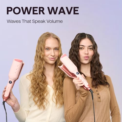 Wavytalk Power Wave Hair Straighteners, Hair Curler Waves for Large Waves, with Ion Protection and Ventilation for Less Heat Damage, Easy to Use Hair Curler, Double Voltage, Pink