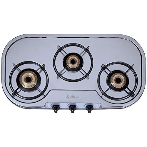 Silver Stainless Steel 3 Burner Gas Stove, Manual Ignition Preethi