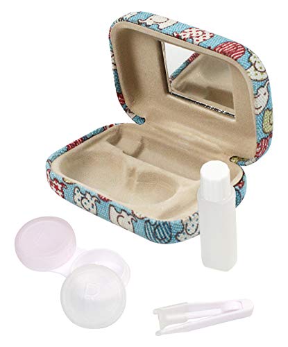 JAVOedge Colorful Cute Elephant Printed Fabric Travel Contact Lens Case Kit, Blue - Thumbnail 2