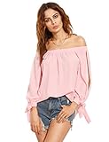 SheIn Women's Off Shoulder Slit Sleeve Tie Cuff Blouse Top