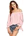 SheIn Women's Off Shoulder Slit Sleeve Tie Cuff Blouse Top Small Pink