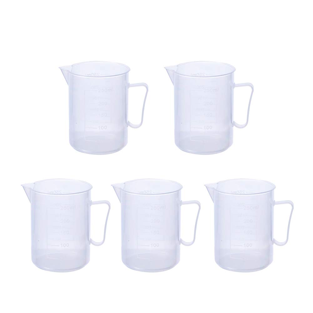 Othmro 250ml Plastic Measuring Cup, Graduated Beaker Measuring Jug with Handle Liquid Container for Baking Cooking Kitchen Lab Measure Tool 5pcs