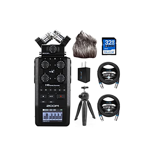Zoom H6 All Black 6Track Portable Audio Recorder Bundle with Blucoil