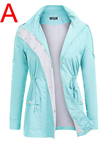 FISOUL Raincoats Waterproof Lightweight Rain Jacket Active Outdoor Hooded Women's Trench Coats Mint Green