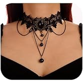 Denifery Black Lace Choker Necklace Lace Gothic Choker with Crystal for Women for Halloween Weeding Costume Party Prom Vampire Choker (Style 5)