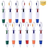 Shuttle Pens Retractable - Pack of 12, Four Neon Color Pens in One,with Carabiner Keychain On Top, Great for School Projects, Stocking Stuffers and Any Party Favor By Bedwina