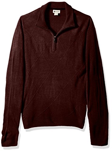 Haggar Men s Soft Acrylic Textured Diamond 1/4 Zip Sweater, Cherry Heather, L