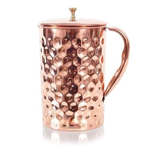 Copper Water Jug - 1.6 Litre Ayurvedic Jug with Diamond Hammered Finish