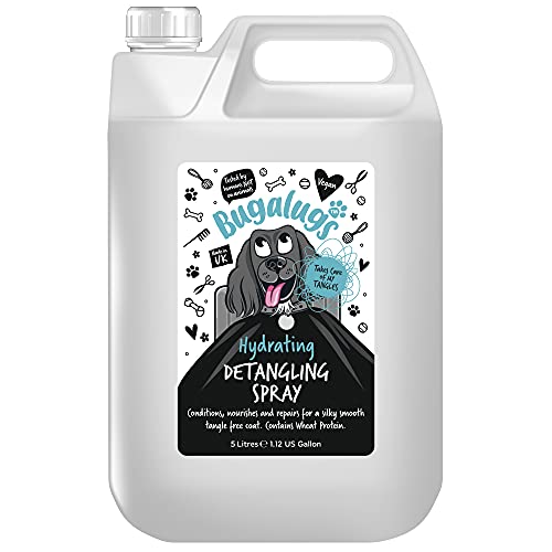 Bugalugs Dog Detangler Spray - leave In conditioner spray for de matting. No tangles. Professional dog grooming formula contains Wheat protein. Pet detangling spray knot removal (5 Litre)