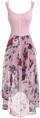 veyikdg Fashion Buttons Floral Print Dress for Womens Plus Size SleevelessOverlay High Low Dress Lightweight Dress Party Daily Vacation Outdoor Beach