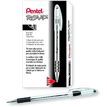 Pentel BK90A R.S.V.P. Stick Ballpoint Pen, .7mm, Trans Barrel, Black Ink (Pack of 12)