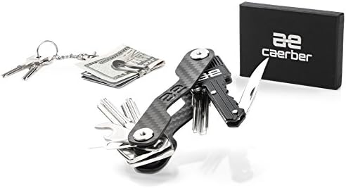 Smart &amp; Compact Carbon Fiber Key Holder Organizer Set | 2-20 Keys Organizer, Folded Key Knife, Suspension &amp; Money Clip, Bottle Opener, Sim Opener, Key Chain &amp; Key Ring Organizer, Carabiner and More.