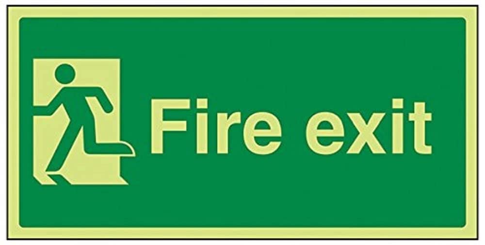 V Safety Glow in the Dark Final Fire Exit Man Left Sign - 300 mm x 150 mm - Rigid Plastic Safety Sign — image 1