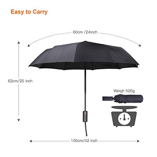 REYLEO Windproof Travel Umbrella with Teflon Coating, Ultralight Only 520g, Auto Open/Close Button, Folding Umbrellas Can be Folded 10000+ Times