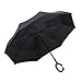 wuudi Inverted Umbrella Double Layer Windproof UV Protection Car Reverse Umbrella with C-Shaped and Carrying Bag (Black)