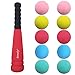 Aoneky Min Foam Bat with Multi Balls for Toddler - Indoor Soft Super Safe TBall Set Toys for Kids Age 1 Years Old (Red)