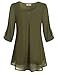 Cestyle Tunic Blouses, Women's Roll Up Sleeve Round Neck Leggings Tops 2017 Fashion Clothes Drape Hem Chiffon Long Shirt For Office Olive Green X-Large