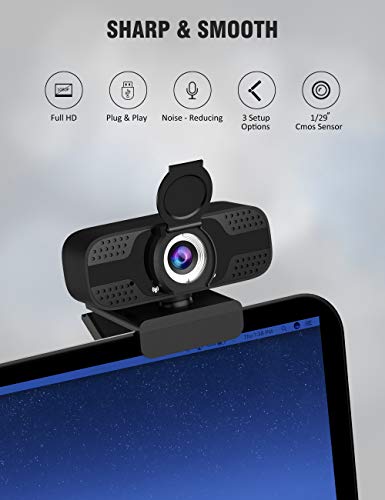 Full HD Webcam with Built-in Microphone and Rotatable Tripod, 1080P Video and Wide Angle Camera, Privacy Cover, for… - Image 2