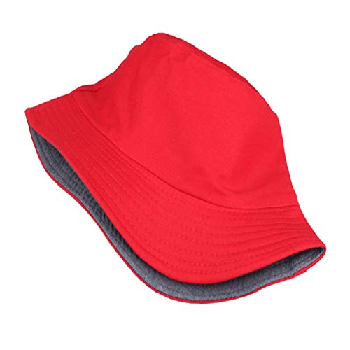 Men's Women's Reversible Bucket Hat Wide Brim Outdoor Hiking Safari Summer Fisherman Hat UV Protection Sun Cap Red
