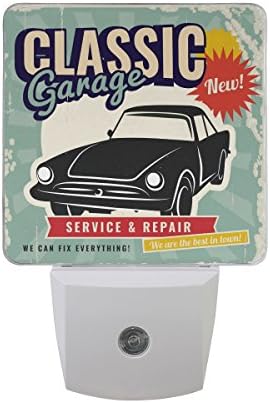 Plug-in Night Light Warm White LED Nightlight Vintage Retro Classic Garage Car Patterns for Bedroom Bathroom Hallway Stairways(0.5W 2-Pack)