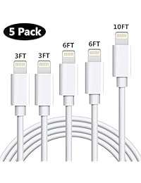 SHARLLEN - Cable cargador para iPhone (5 unidades, 3 pies, 6 pies, 6 pies, 10 pies, USB, cable de carga para iPhone XS Max XR X 8 8P 7 7P 6 6S iPad iPod IOS)