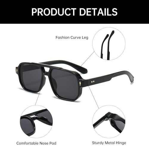 YAMEIZE Retro Pilot Double Bridge Sunglasses – Rectangular for Women and Men Classic Style Square Vintage UV400 Protection Glasses Outdoor Driving
