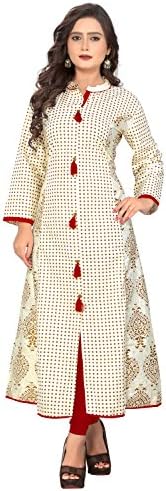 Vaikunth Fabric Women's Floral Print A-Line Cotton Beige Kurti